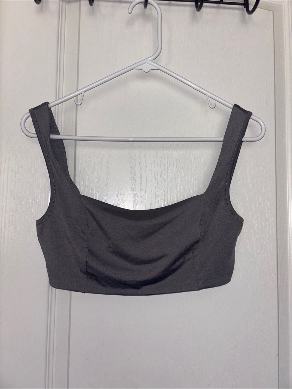 Square Neck Crop Top in Charcoal Gray
